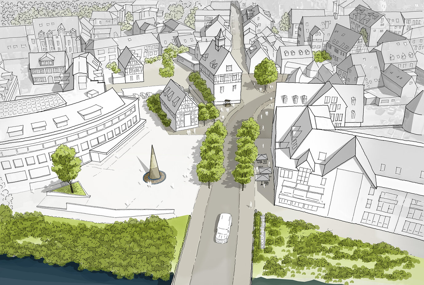 Start of Marktplatz – historical center, sketch