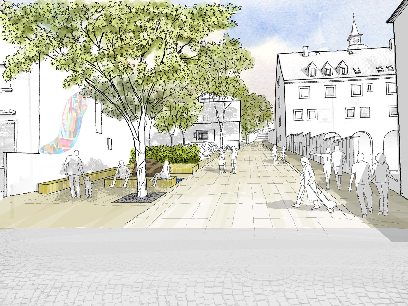 New Piazza Baugasse, perspective sketch
