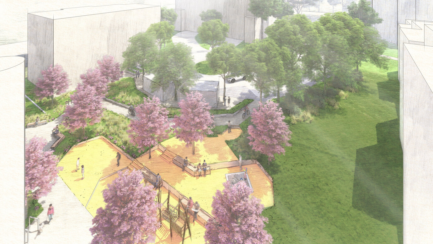 Rendering of the landscaped terraces