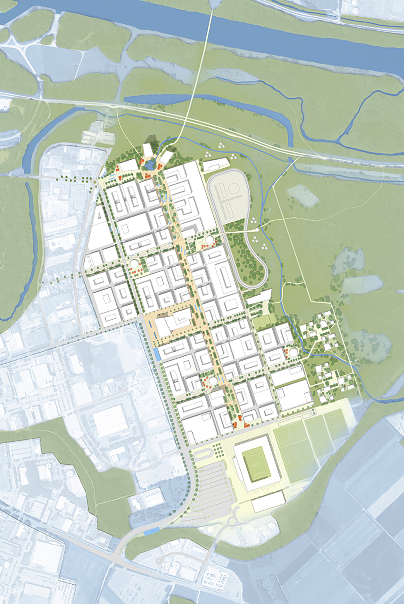 campus master plan with river Danube in the North and wetlands in the East