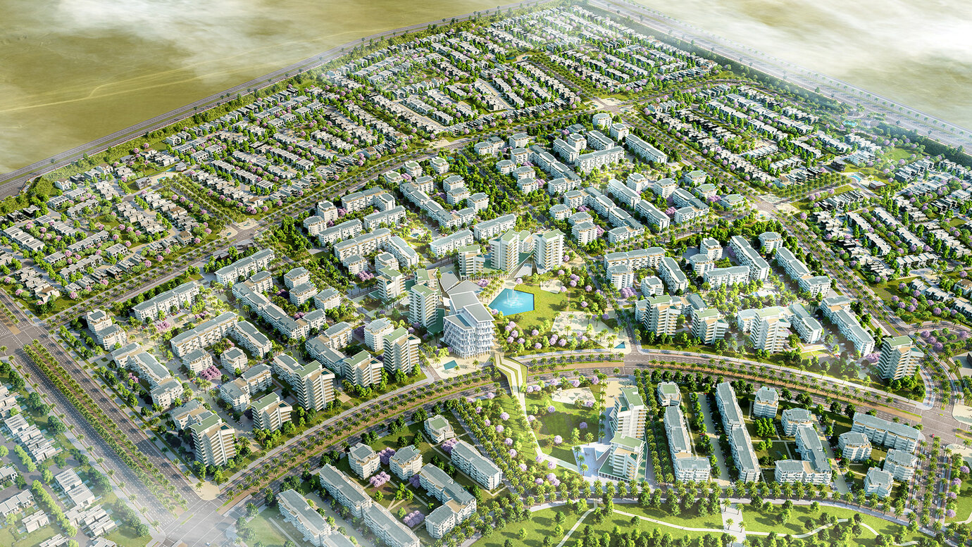Bird´s-eye view district center and park