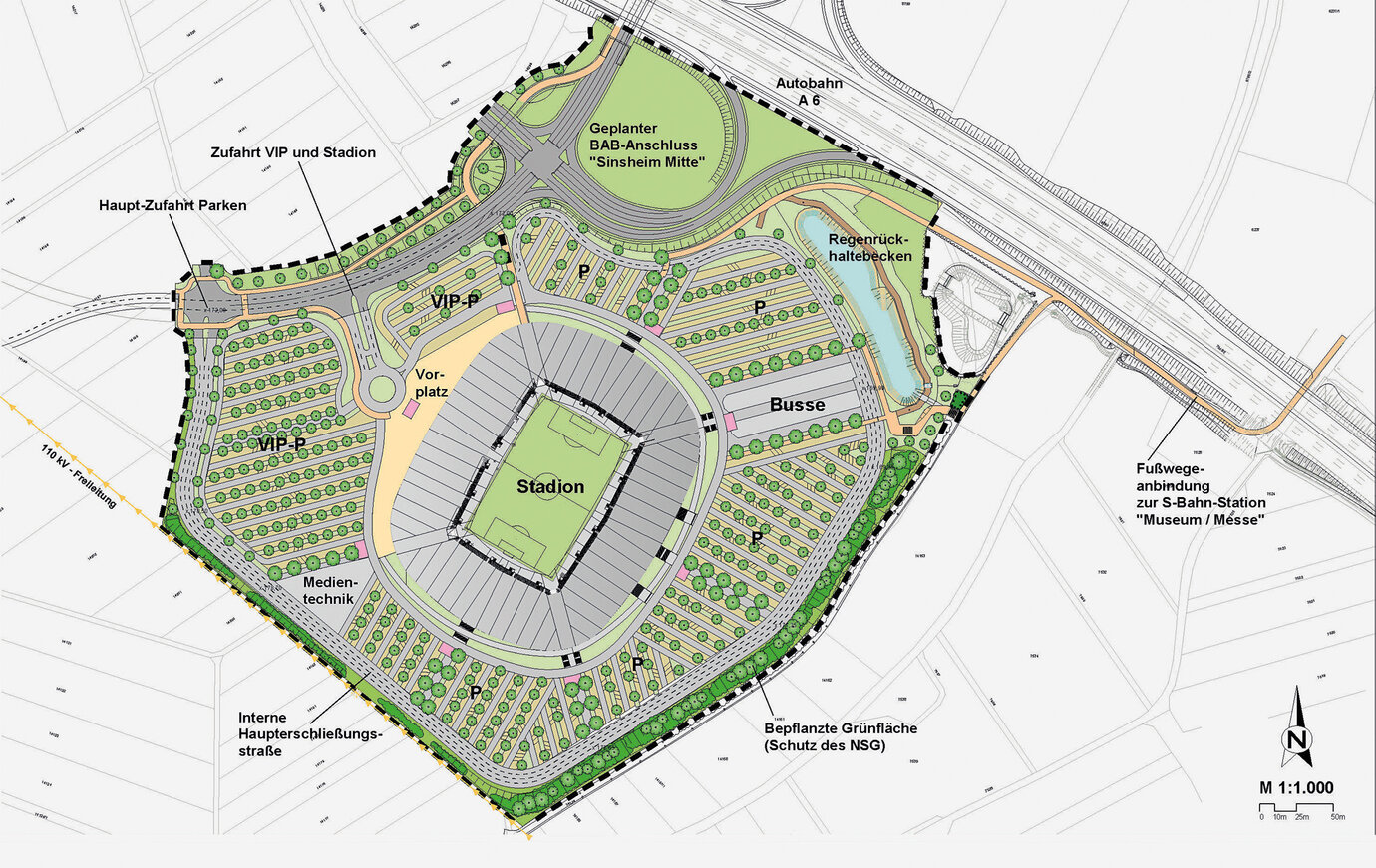 site plan with integrated traffic and landscape concept