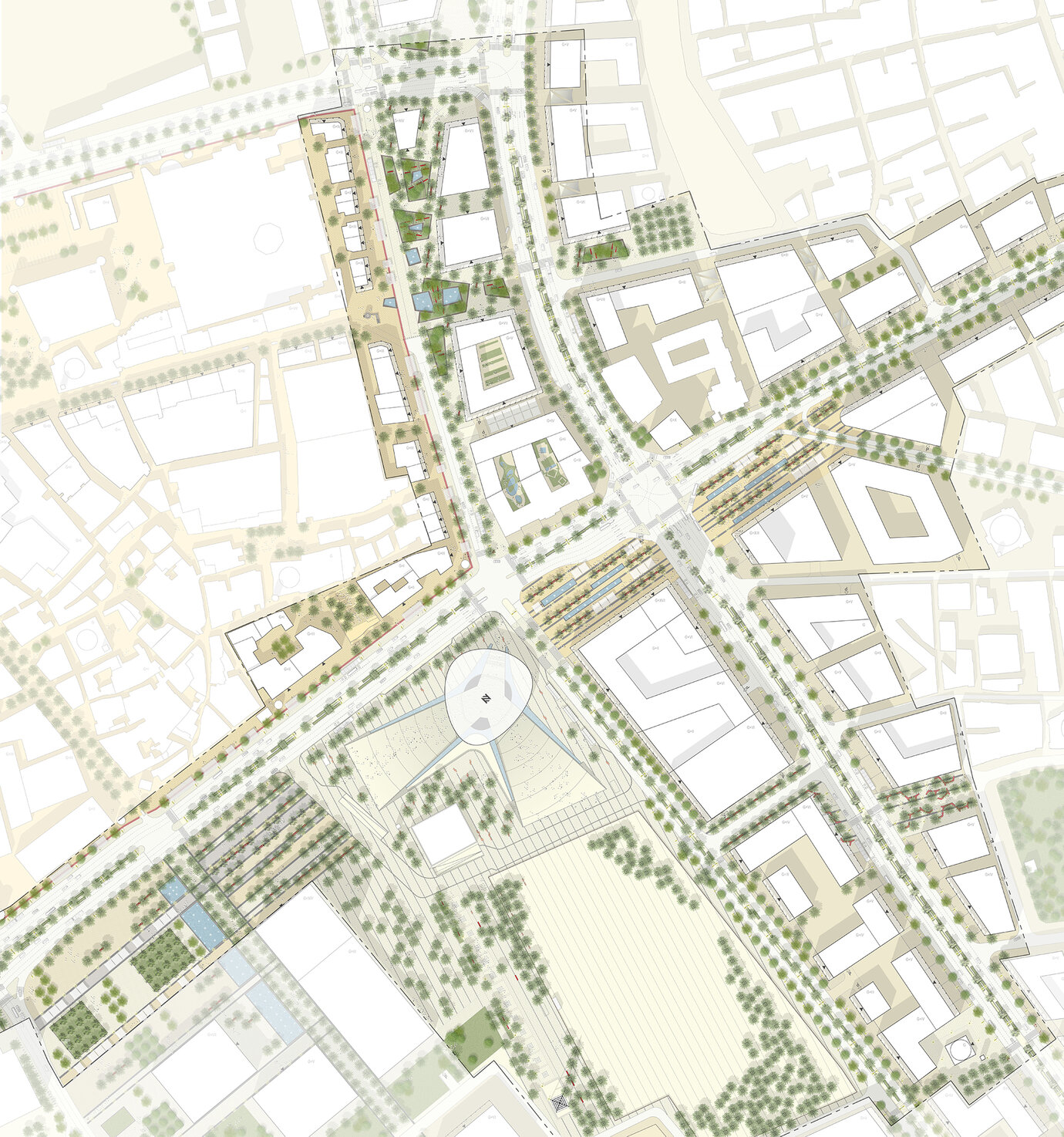 Detail of the hollow around the new METRO station with detailed outline of how the open space has been designed