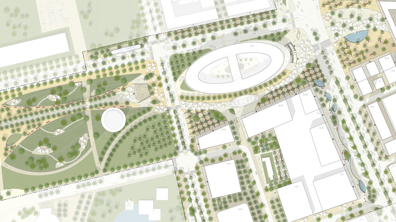 Detail of the hollow around the new METRO station and bus terminal with detailed representation of how the open space has been designed