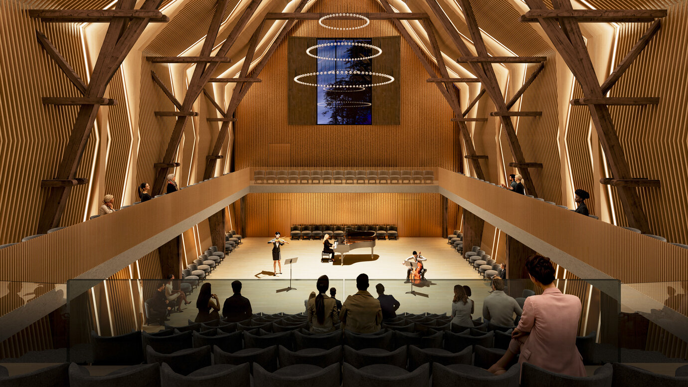 Interior of the chamber music hall (formerly the barn)