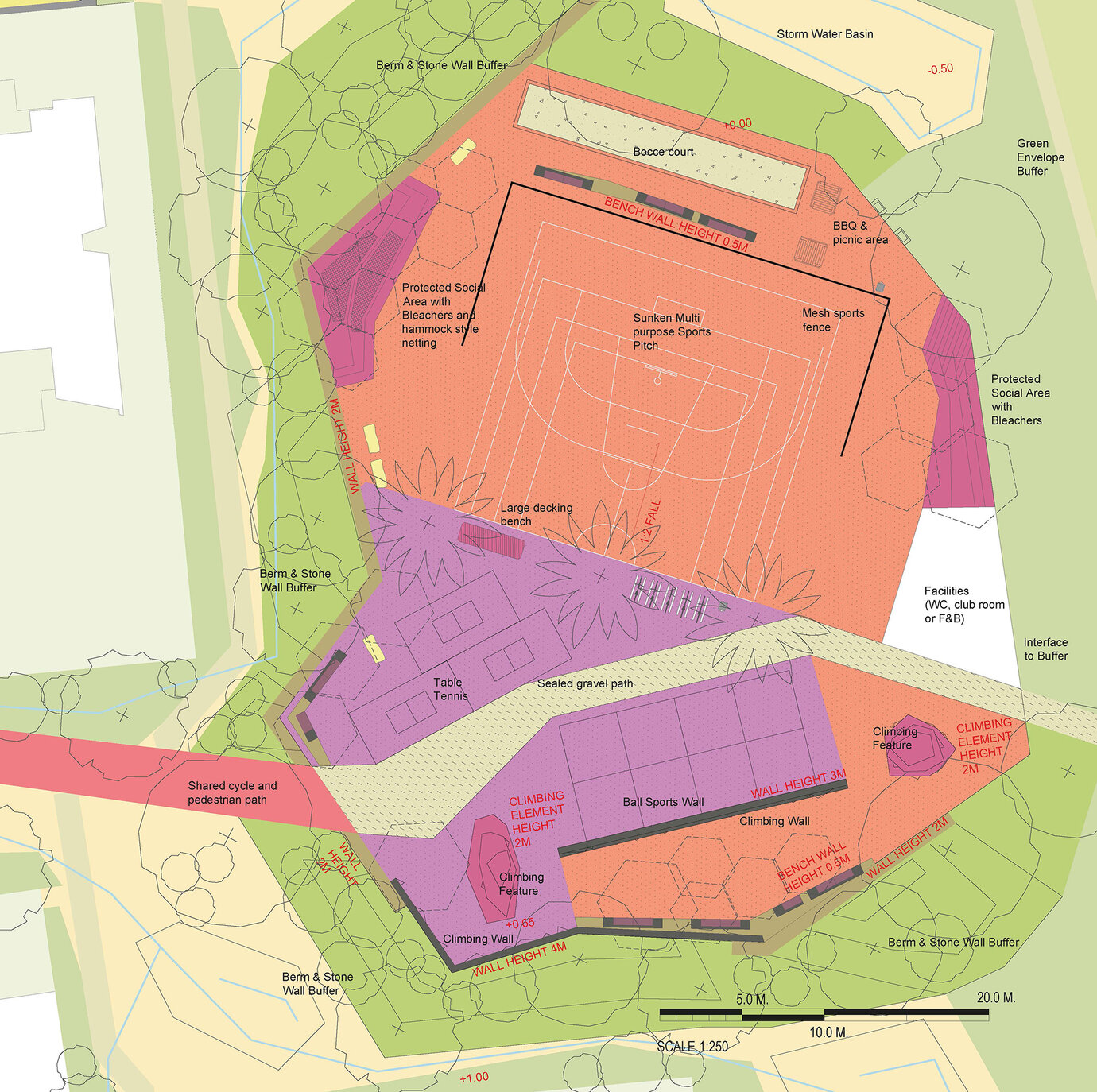 Planning detail of a sports park with a wide range of activities