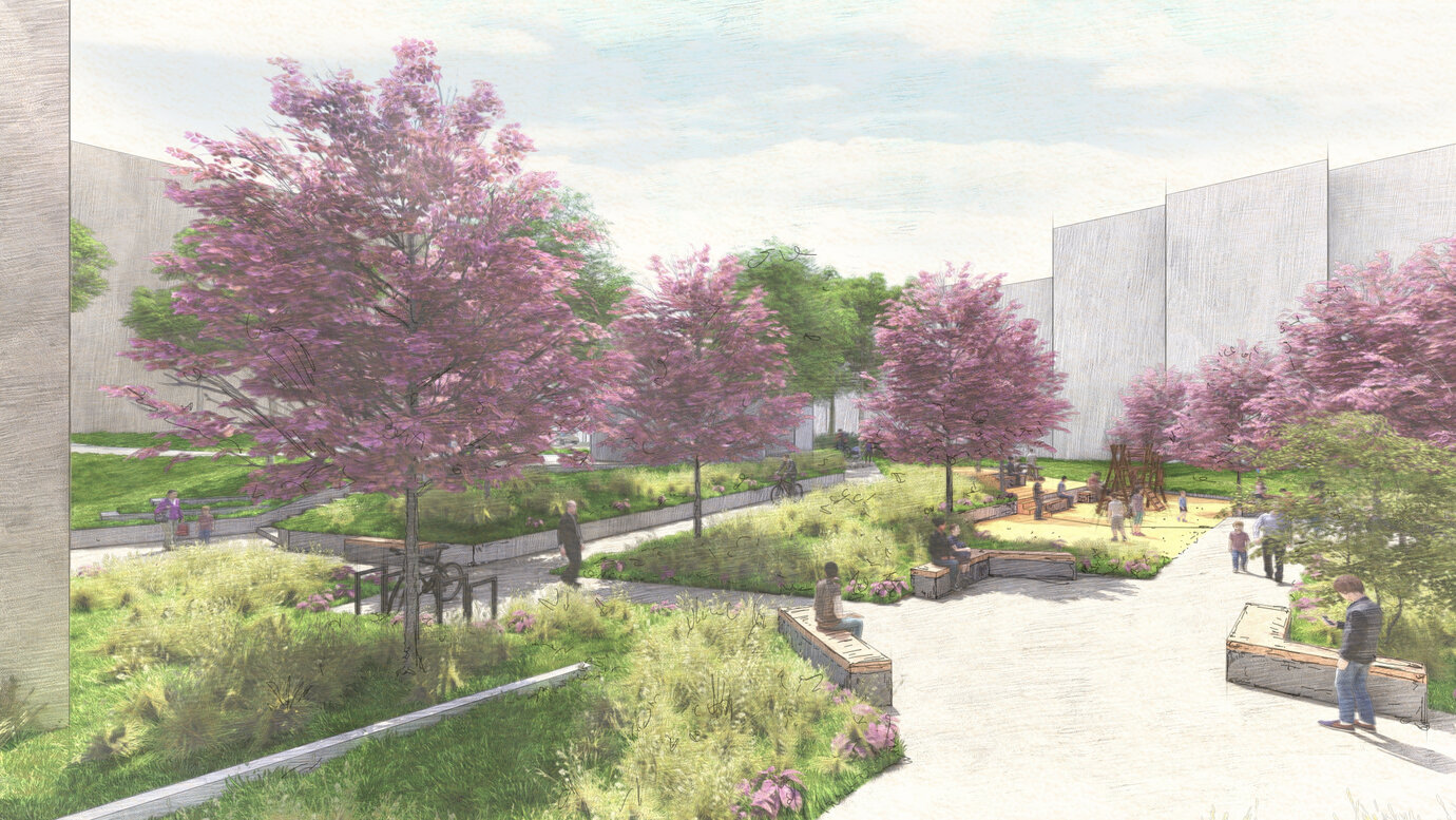 Rendering of location of the neighborhood leisure zone and play area