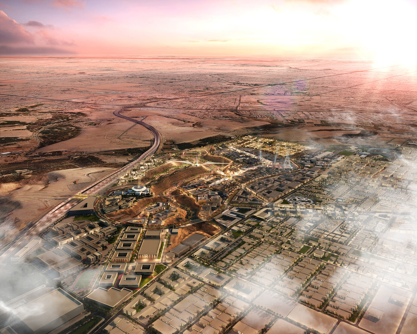 Bird’s eye view of the entire project area with the Wadi Hanifah in the foreground