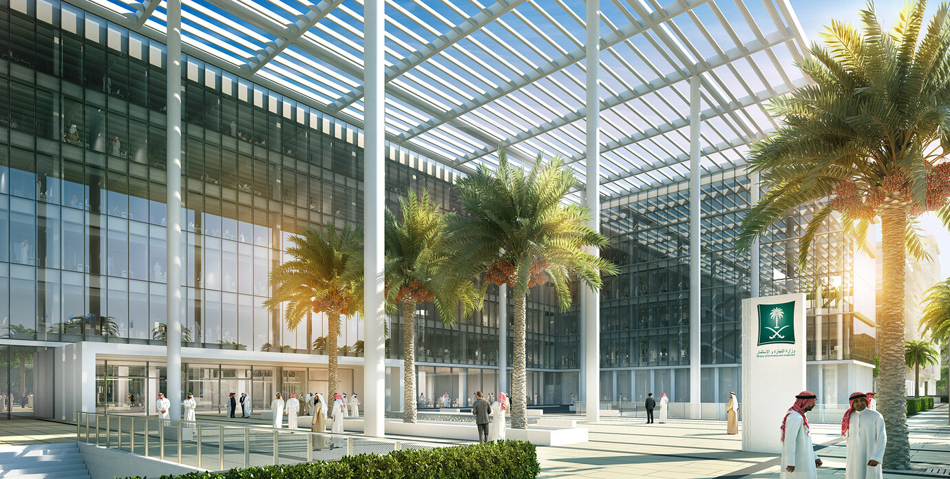 Illustration of the covered forecourt leading to the main entrance