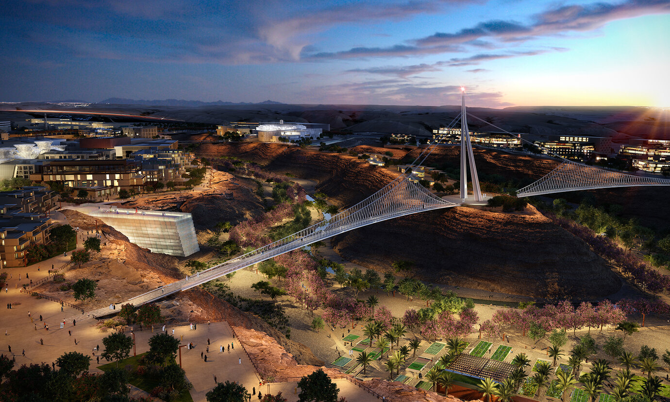 Promenade along Wadi Hanifah, the Lighthouse Bridge and the Arts Institute